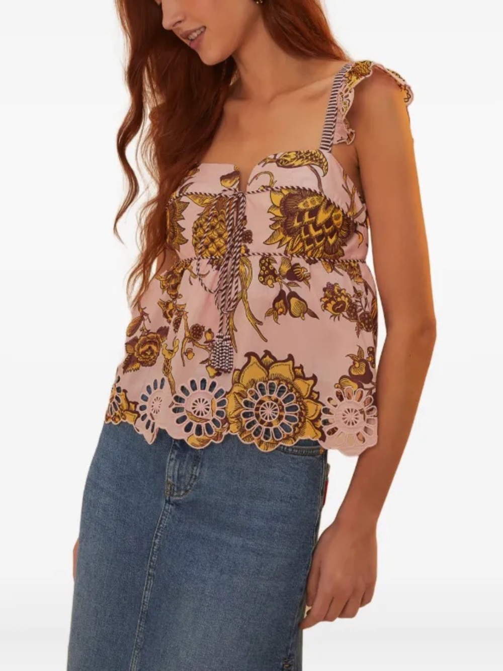 Farm Rio Tropical Landing Pineapple Print Tie Front Top Boho Resort Size L